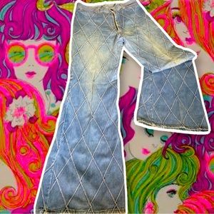 vintage WILD OATS pink stitch patchwork flare/bootcut/bell bottom denim jeans